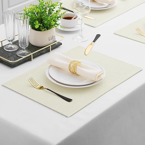 Miniatura 6 de Homaxy Juego de 4 manteles individuales para mesa de comedor, resistentes al calor, lavables, de mezcla de lino de algodón, fáciles de limpiar, para