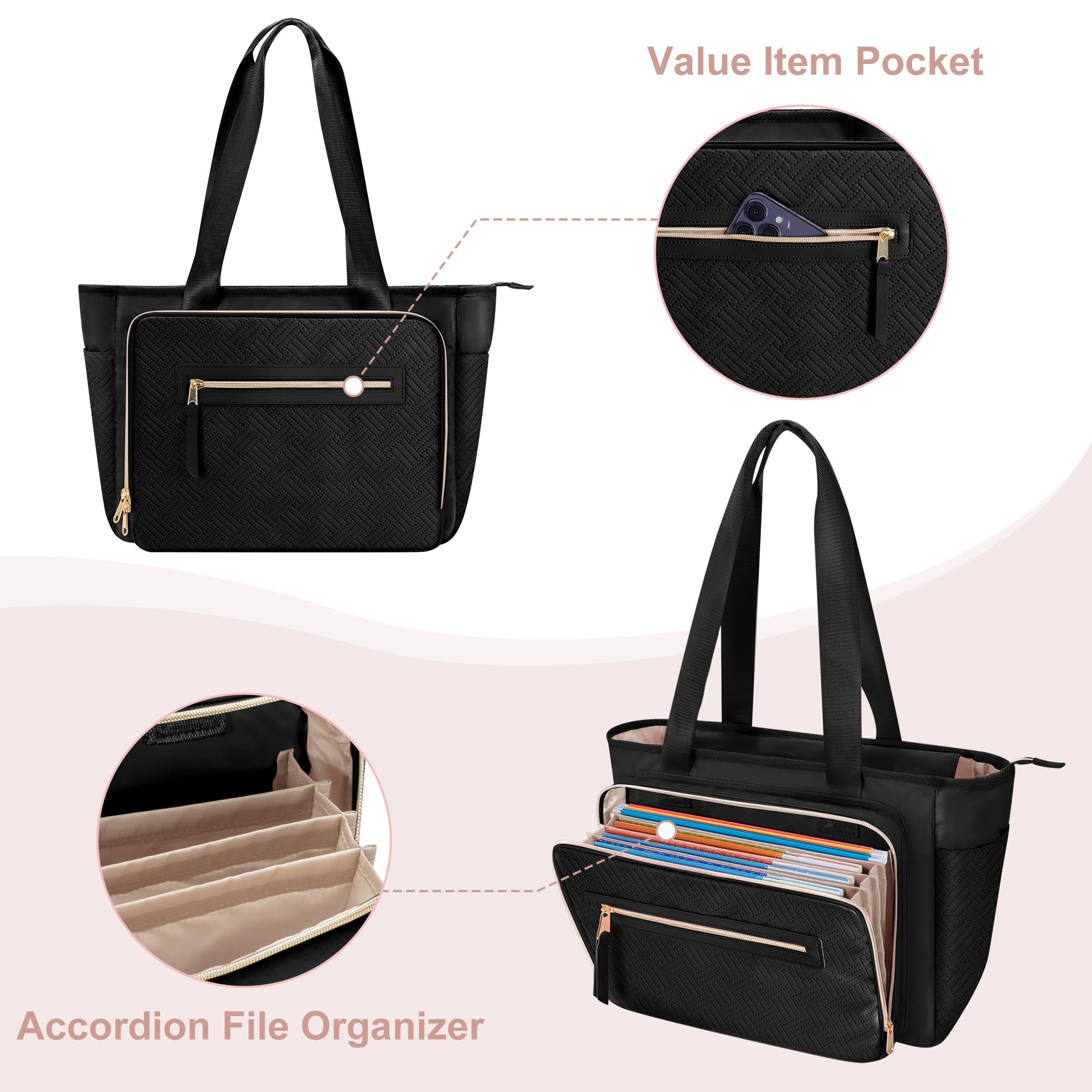Lehrertasche für Damen, Lehrer Arbeitstasche 15,6 Zoll Laptoptasche mit Akkordeon Akten Organizer, Praktische Damen Computertasche für Lehrer, Designer, Büro, Uni, Reisen