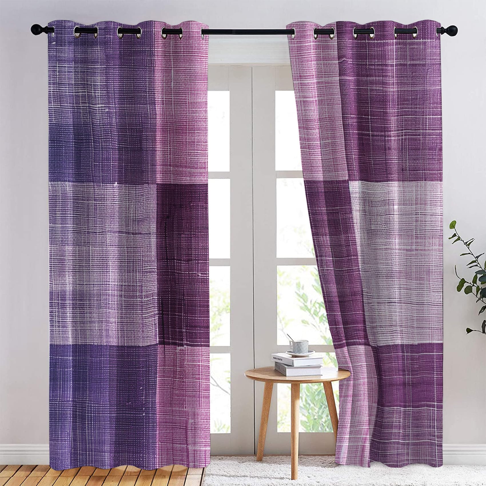 MOBEITI Geometric Curtains Boho, Checkered Window Curtains, Colorful Drapes, Modern Window Treatments 63 Inches Long, Home Decor Drapes 2 Panel Sets