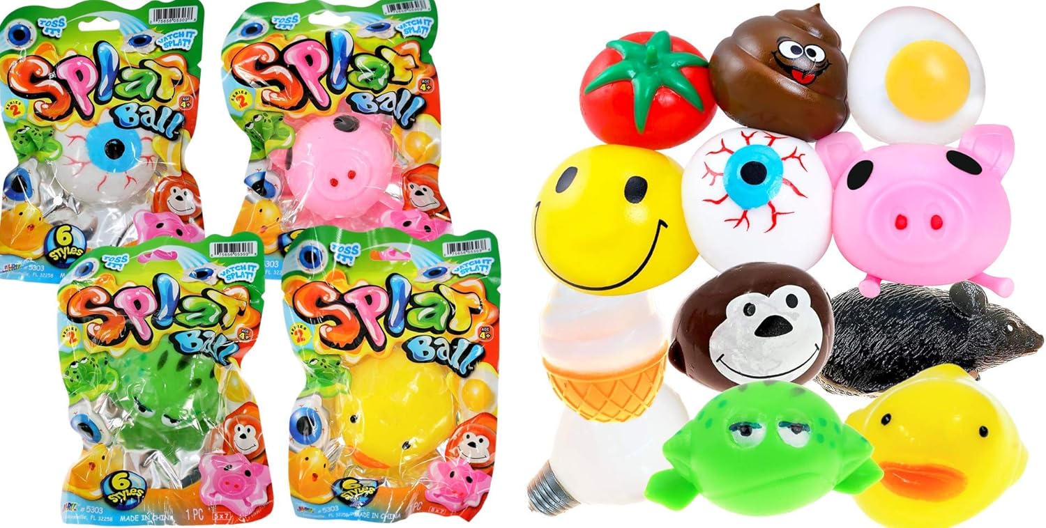 JA-RU Squishy Splat Ball (4 Toys Assorted) Squishy Dumplings Easter Baskets Stuffers for Kids. Stress Balls for Work. Sensory Toys. Bulk Splat Balls. New2-5303-4p