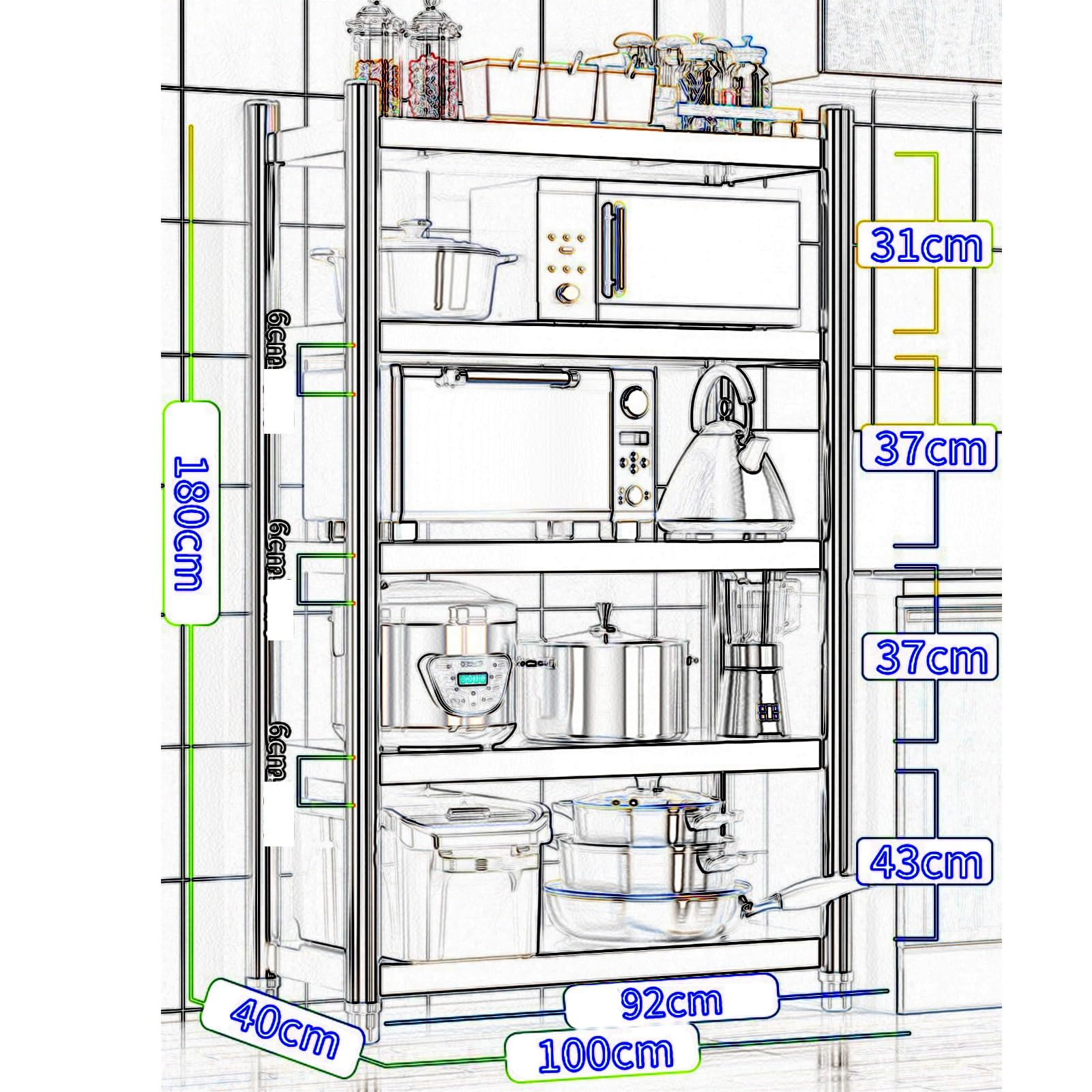 Scaffale regolabile a 5 ripiani in acciaio inox per casa, cucina, ufficio, ristorante, commerciale Sto (100 x 40 x 180 cm) – & versatile nizer