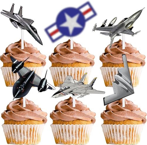 18 piezas de decoración temática de aviones de aviación con purpurina blanca, decoración temática de aviones militares, suministros de decoración