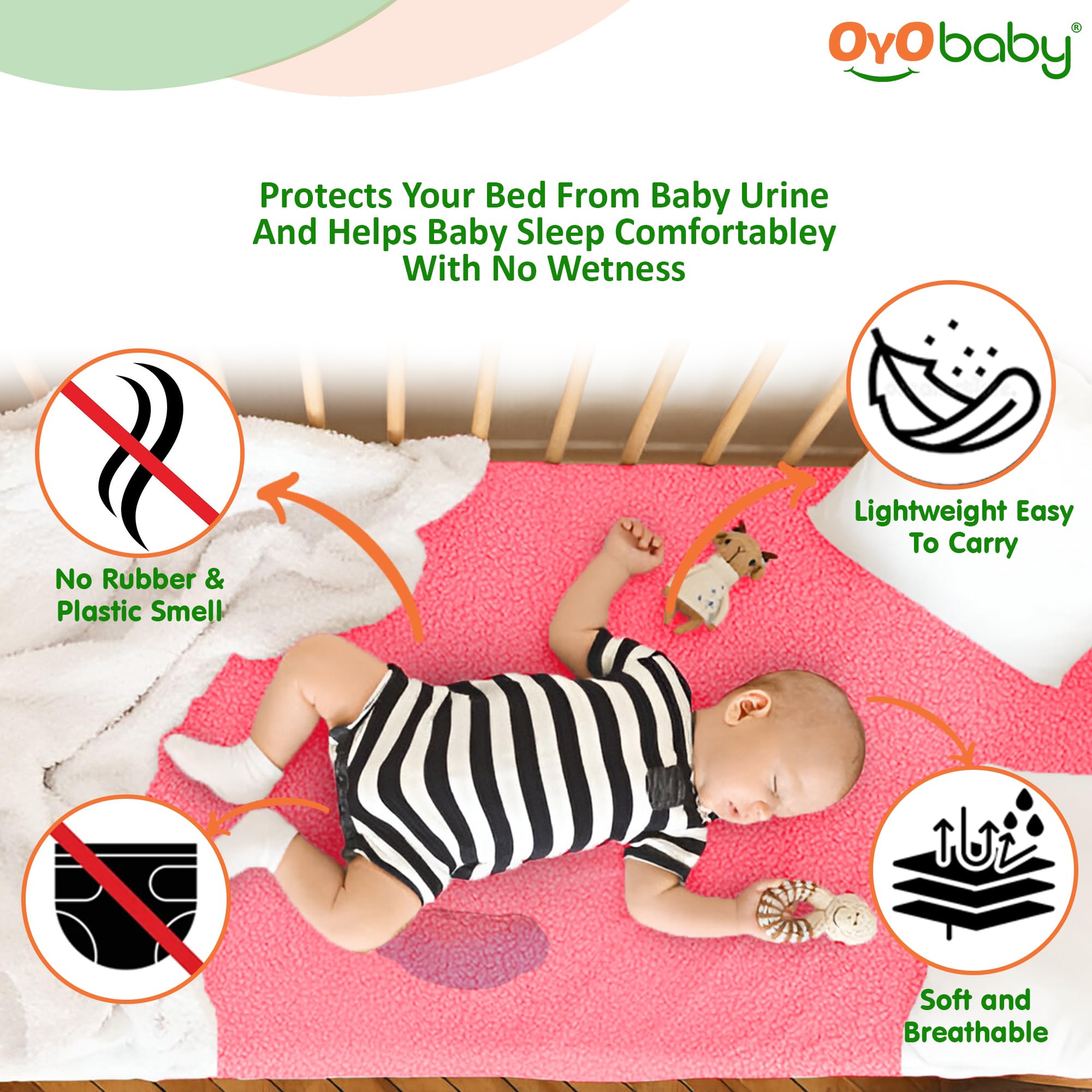 OYO BABY Waterproof Quick Dry Sheet for Baby| Bed Pad | Baby Bed Protector Sheet for Toddler Children (Small (50cm x 70cm), Salmon Rose) - Image 6 thumbnail