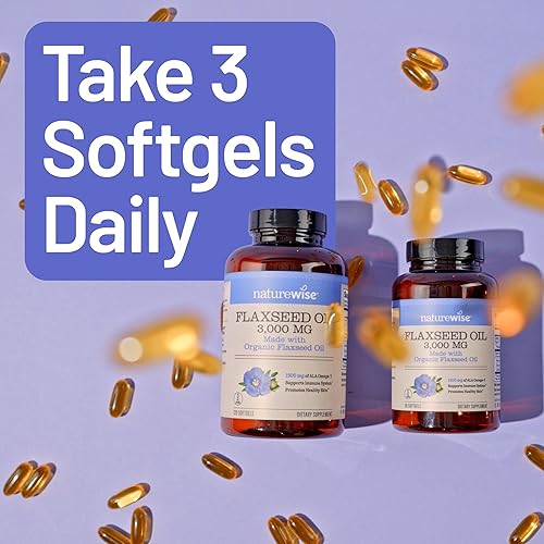 Miniatura 9 de NatureWise Aceite de linaza de 3000 mg, Omega 3 sin pescado con 1500 mg de ALA, suplemento dietético para apoyo a la salud inmunológica, orgánico,