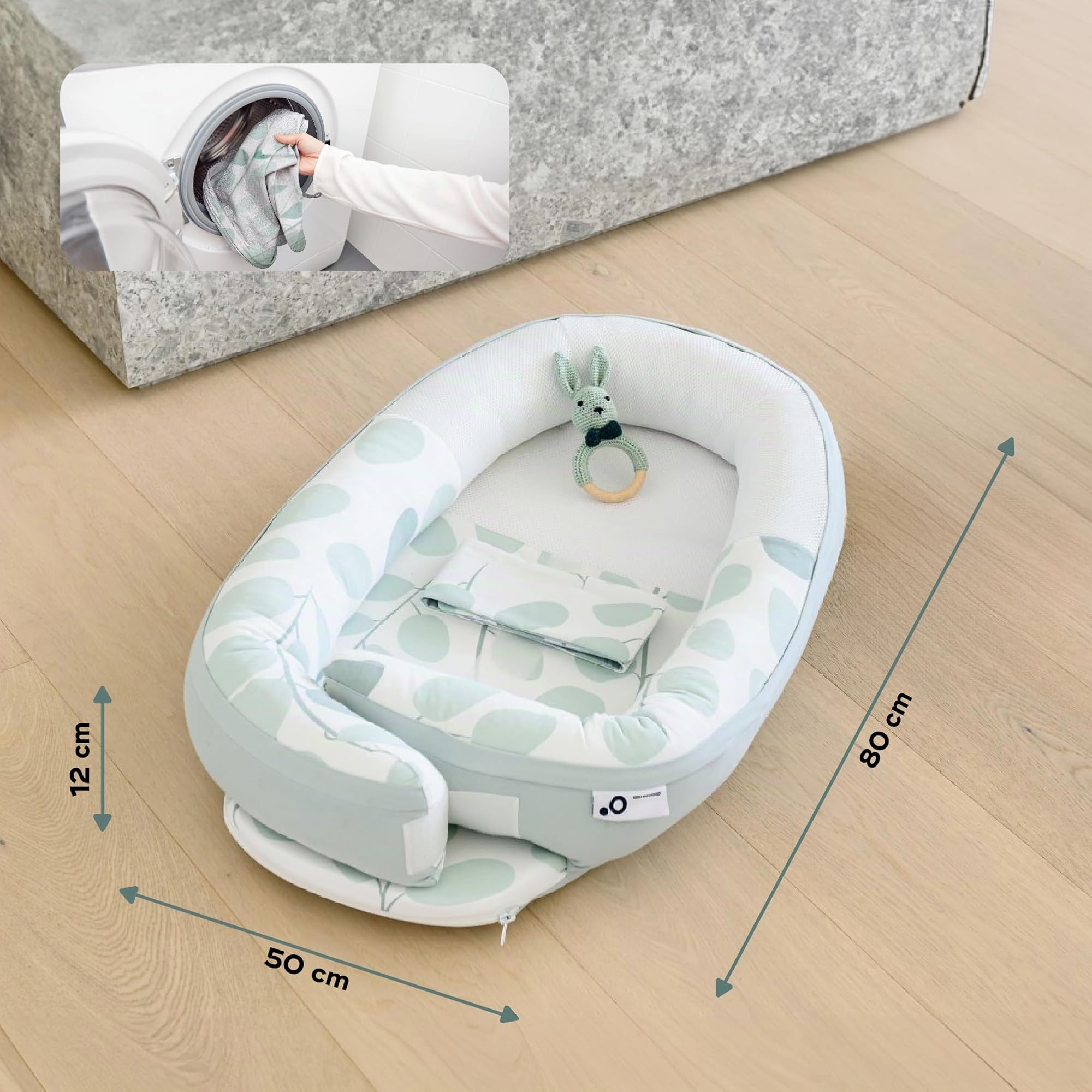 Doomoo Babymoov Cocoon Leaves Aqua Green, erweiterbar, atmungsaktiv, 0-8 Monate