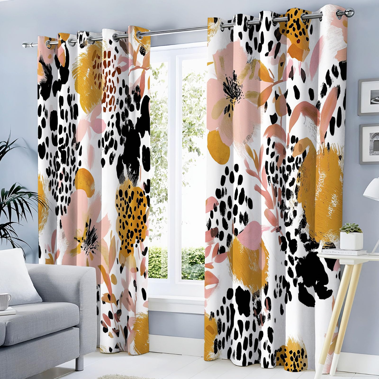 Rideaux occultants haut de gamme motif peint à la main léopard floral