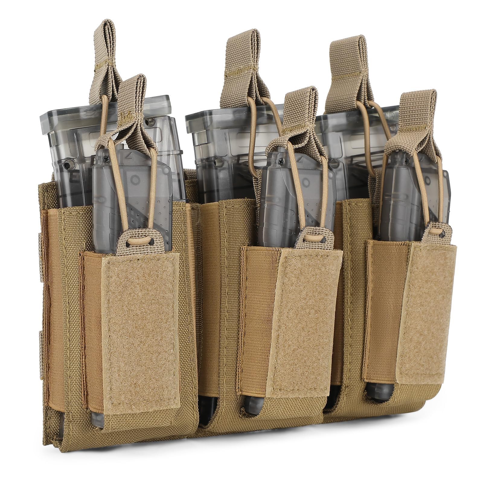 Pochette tactique triple porte-chargeurs Molle khaki AR M4 M16 AK
