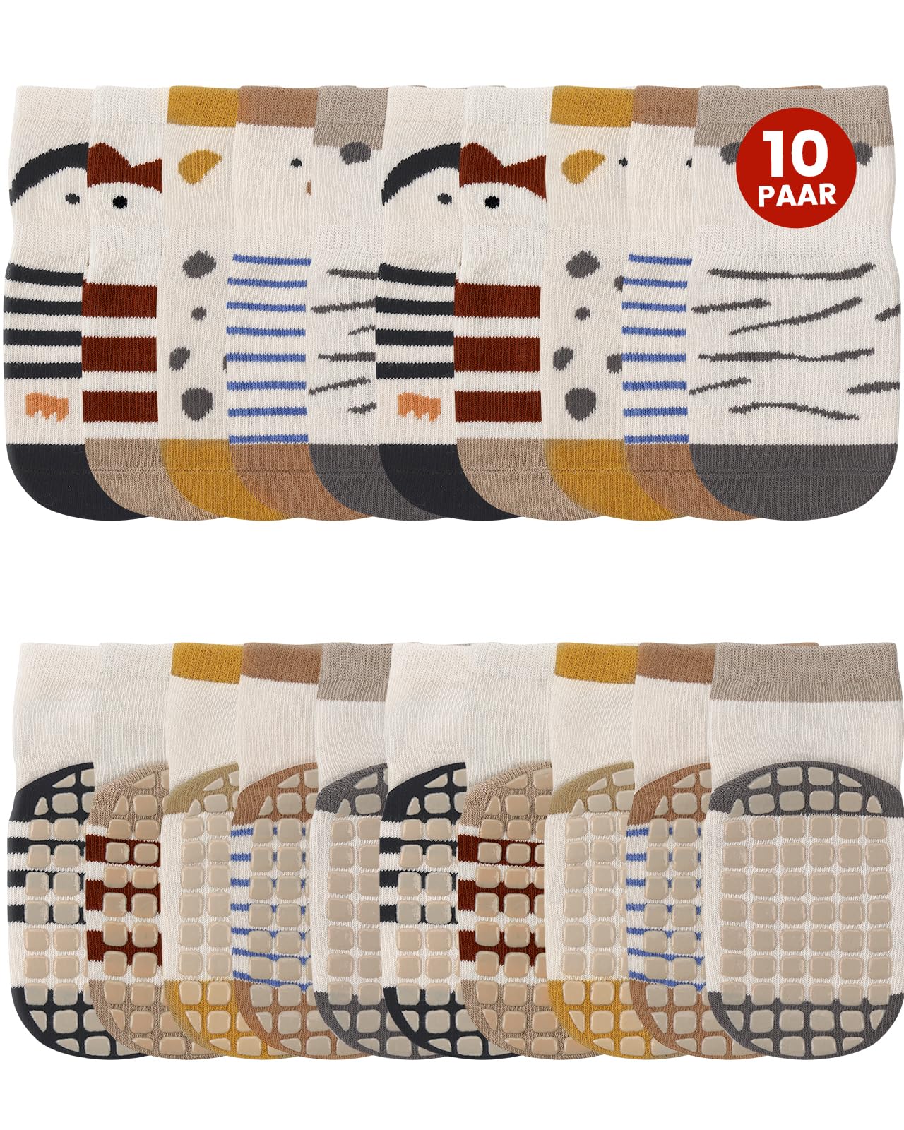 Kyopp 5/10 Paar Socken Baby Kleinkinder ABS rutschfeste Sock Tiermotive Stoppersocken Baumwolle Crew Socks
