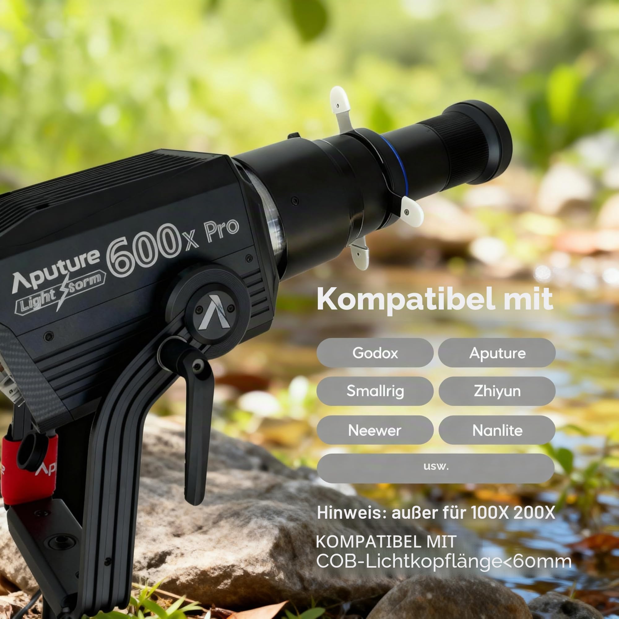Bowens Mount Optical Snoot Kit für Aputure Amaran 100X/D, 200X/D, 150C, 300C, 600X Pro, Godox SL60 – Spotlight Projektion mit 5 Farbfiltern, 30 Gobos und 5 speziellen Farb-Gobos.