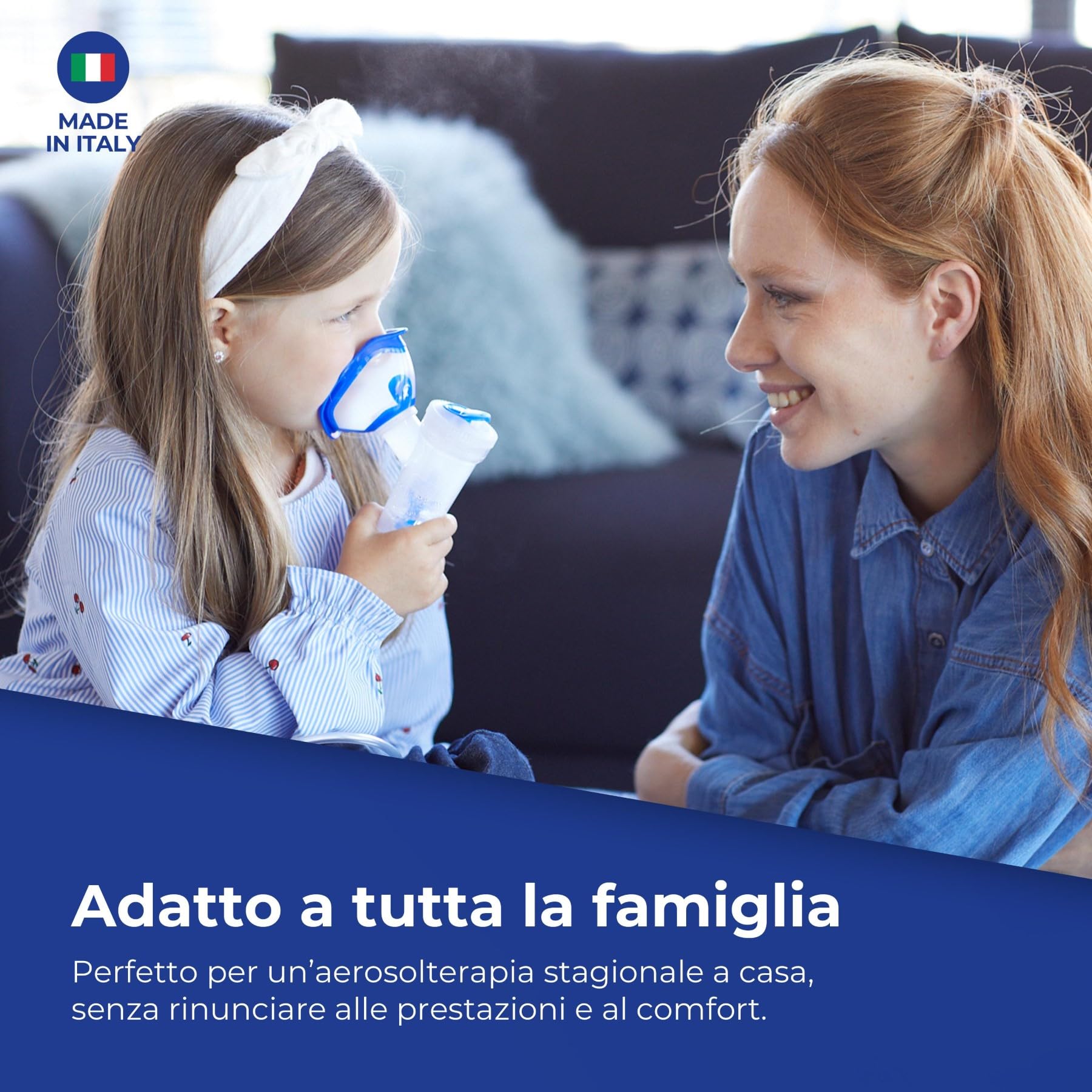 Flaem, Neb-Aid, Aerosol Compatto per le Basse Vie Respiratorie, Macchina Aerosol Adulti e Bambini Certificata con Mascherine Soft Touch e Filtro dell’Aria, Made in Italy