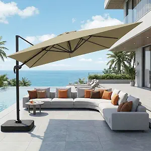 Olilawn 9' x 11.5' Patio Umbrella with Base, Beige