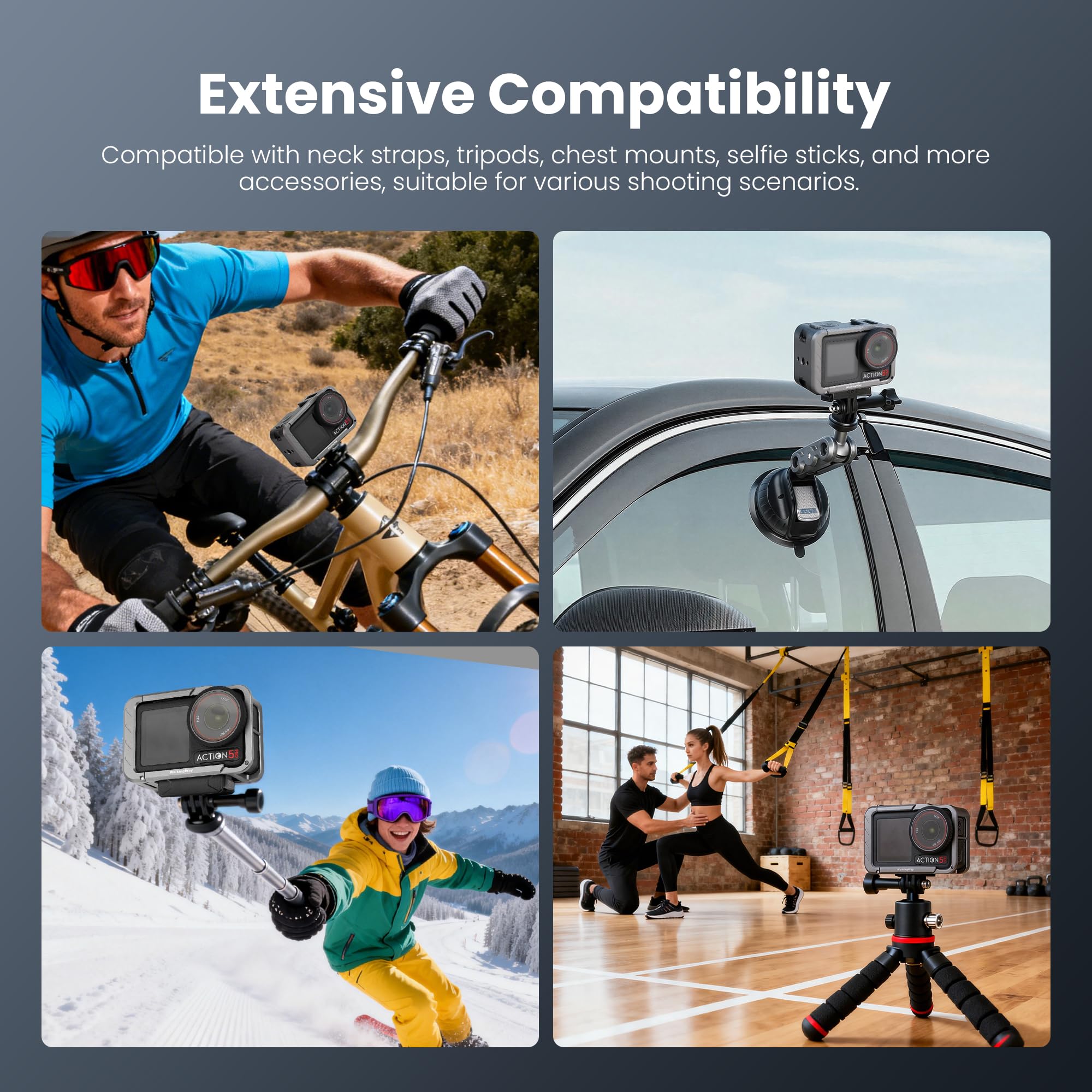 Walking Way Gabbia Protettiva in Metallo per DJI Osmo Action 5 Pro/4/3, Telaio in Lega di Alluminio con Slitta a Freddo e Filettatura da 1/4"-20, Attacco Magnetico Rapido per Accessori DJI Mic