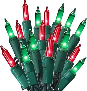 ODEETRONIC Red & Green Christmas String Lights, 21.63ft 100 Count Incandescent String Lights Connectable, UL Certified Christmas Mini Lights, Green Wire Tree Lights for Indoor Outdoor Party Yard Decor