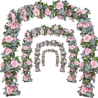 Flower Garland Rose Vine 4Pcs 28FT Artificial Floral Garland with Green ...