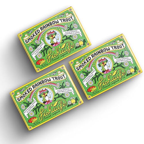 Fishwife Trucha arcoíris ahumada, paquete de 3 (3.7 onzas)  Mariscos sostenibles con certificación ASC, sin gluten, omega-3  Embalado a mano en