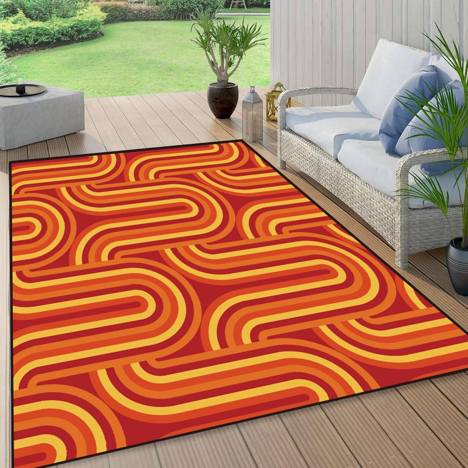 6x9 Rug 70s Retro Vintage Mid Century Modern Seamless Indoor Outdoor