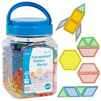edxeducation Transparent Pattern Blocks, 125 Plastic Pieces in Mini Jar