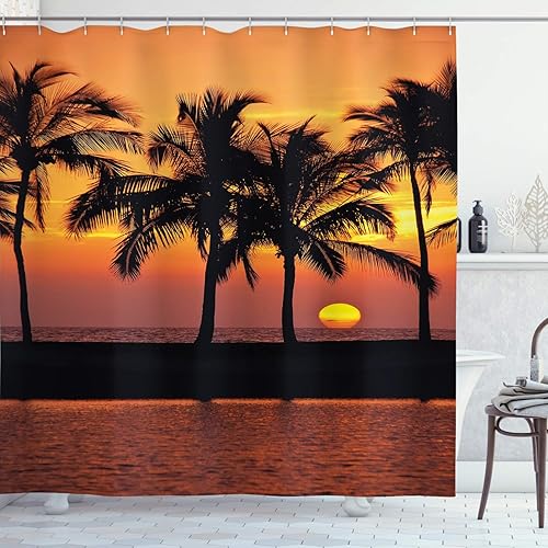 Miniatura 74 de Ambesonne Cortina de ducha amarilla, inspirada en pícnic, temática de los años 50, 60 y 70, estampado de lunares retro, juego de decoración de baño