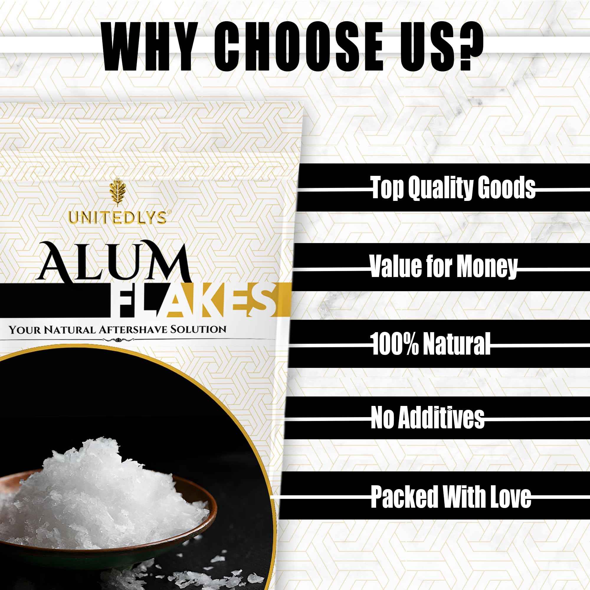 UNITEDLYS Organic Phitkari Alum Stone Flakes 800G | Fitkari Stone for Skin Tightening, Water Purification, Shaving | Premium White Crystals Fitkiri Alum Flakes | Gentle & Effective 4