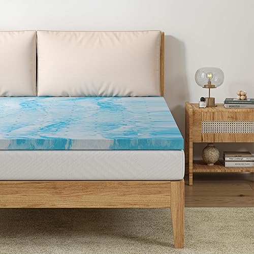 Espuma viscoelástica Queen de 3 pulgadas, infusión de gel, certificado CertiPUR-US, esenciales para dormitorio, cubrecolchón azul