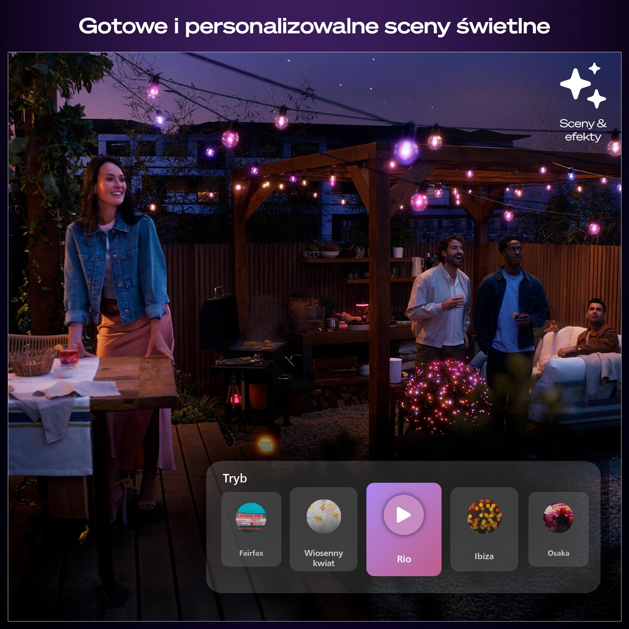 Lampki sznurkowe Philips Hue Festavia Globe na zewnątrz, białe i kolorowe, 21 m, 30 żarówek, ściemniane, sterowane aplikacją Hue, współpracujące z Alexa, Google Asystentem i Apple Home.
