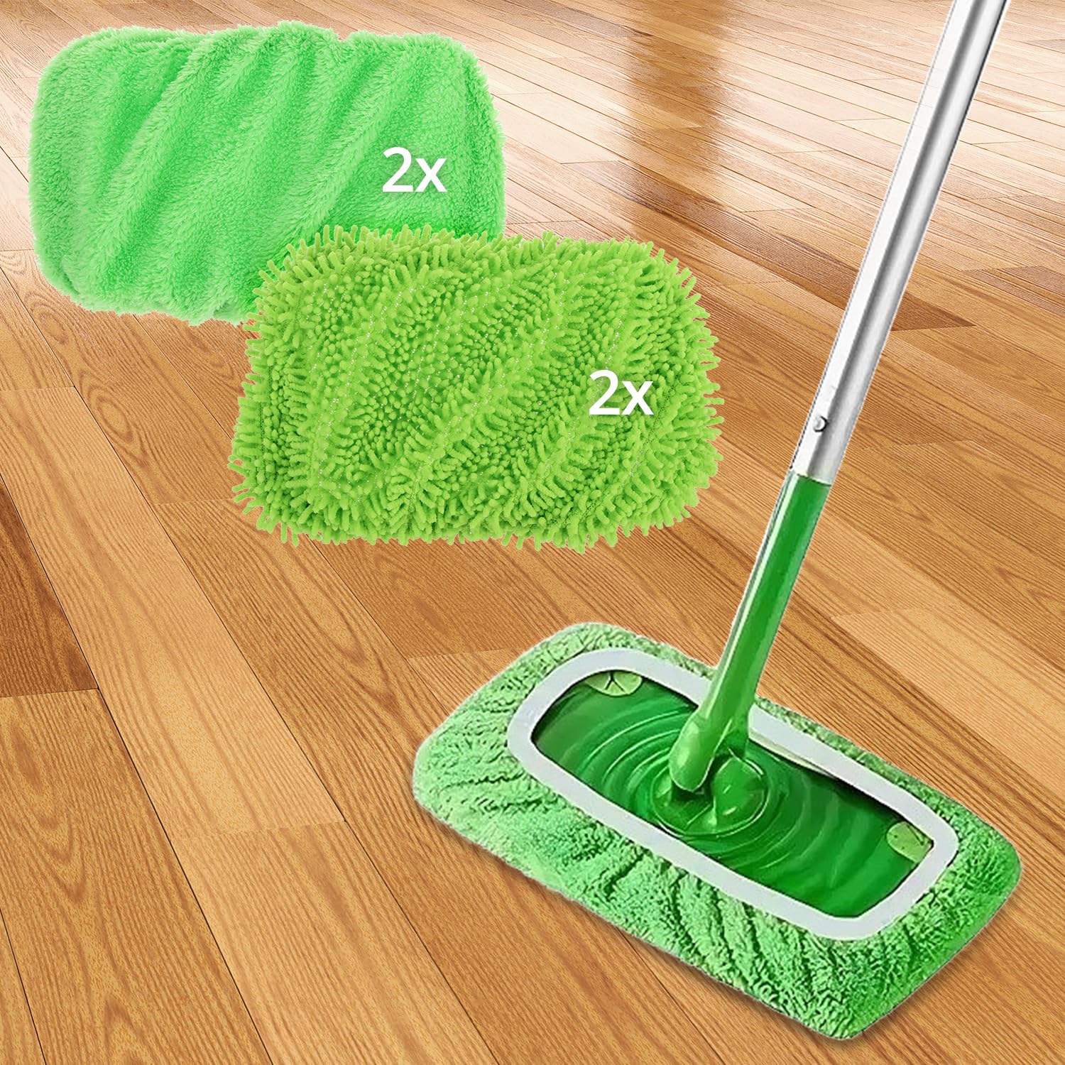 QWORK 4 sztuki podkładek z mikrofibry wielokrotnego użytku kompatybilne z mopem Swiffer - 2 x koralowy i 2 x szenilowy, zmywalne ściereczki podłogowe do twardych podłóg.