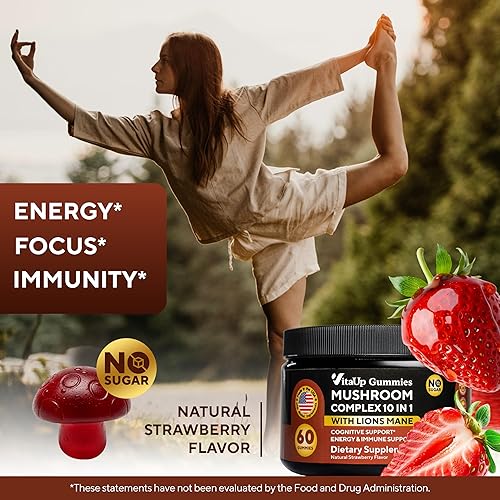 Miniatura 5 de Gomitas de hongos para adultos Suplemento de hongos 10 en 1 fabricado en Estados Unidos Complejo de hongos con melena de león, cordyceps, cola de