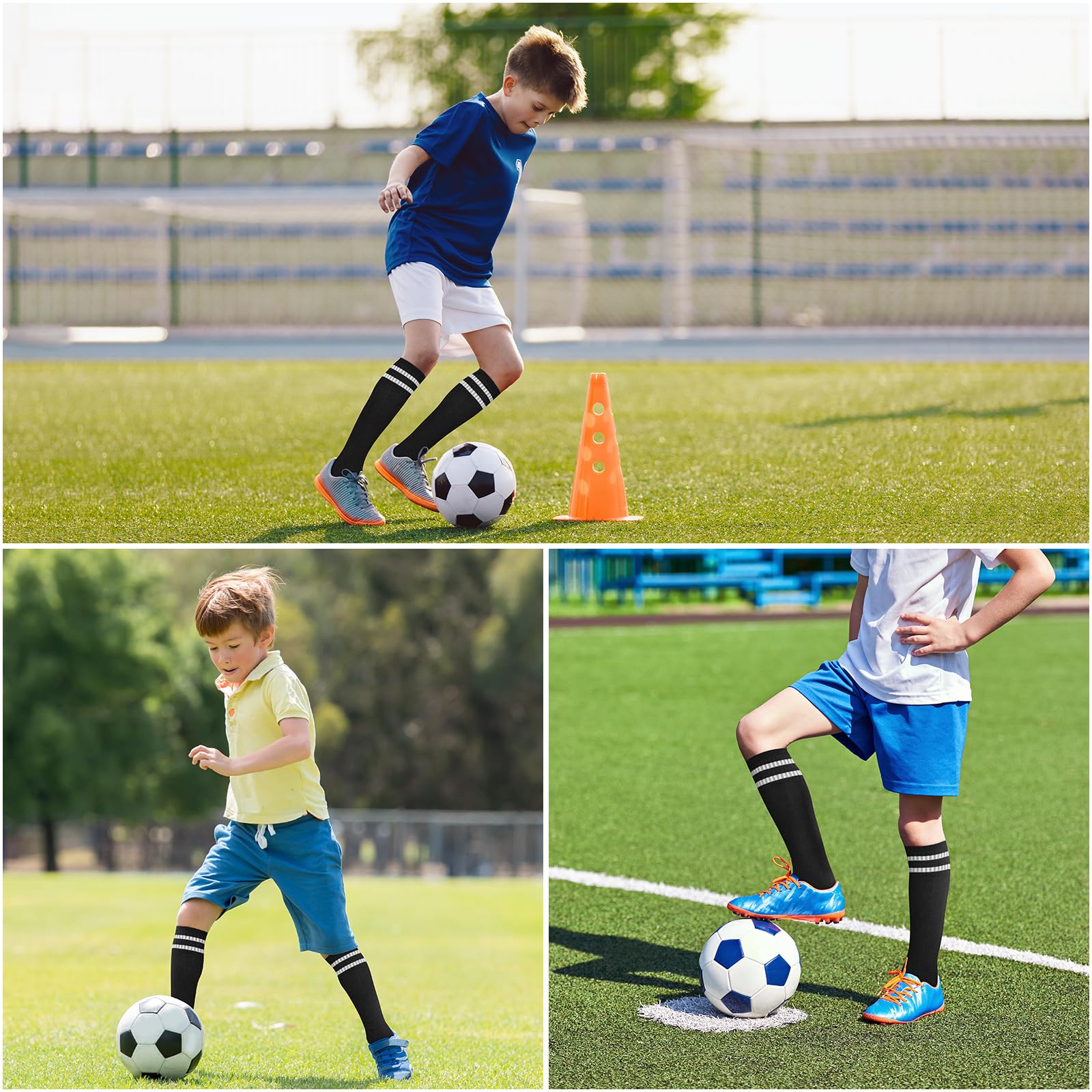 3 paia di calzini da calcio traspiranti per bambini, lunghi, per ragazzi, ragazze, ragazzi, corsa, allenamento, rugby, hockey (età 5-12 anni)