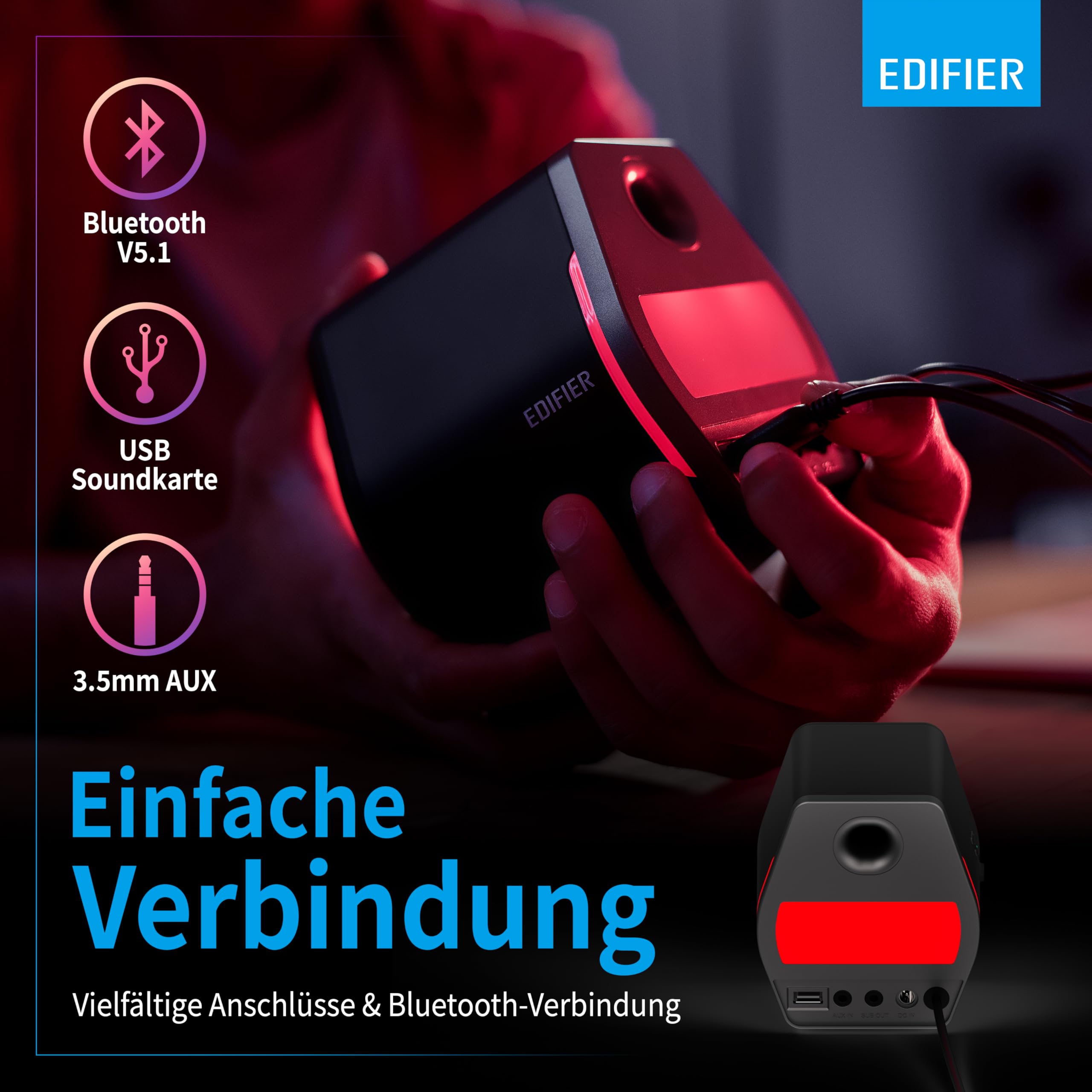 Aktivboxen Edifier G2000 2.0 Bluetooth Gaming RGB schwarz