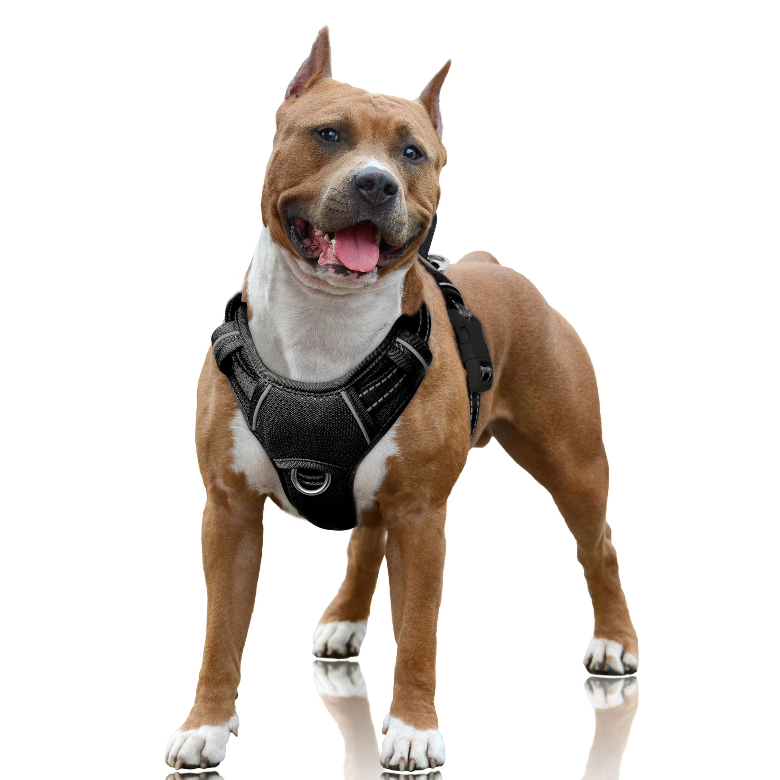BARKBAY No Pull Dog Harness Large Reflective Dog Harness with Front Clip and Easy Control Handle for Walking Training Running with ID tag Pocket(Black,L)