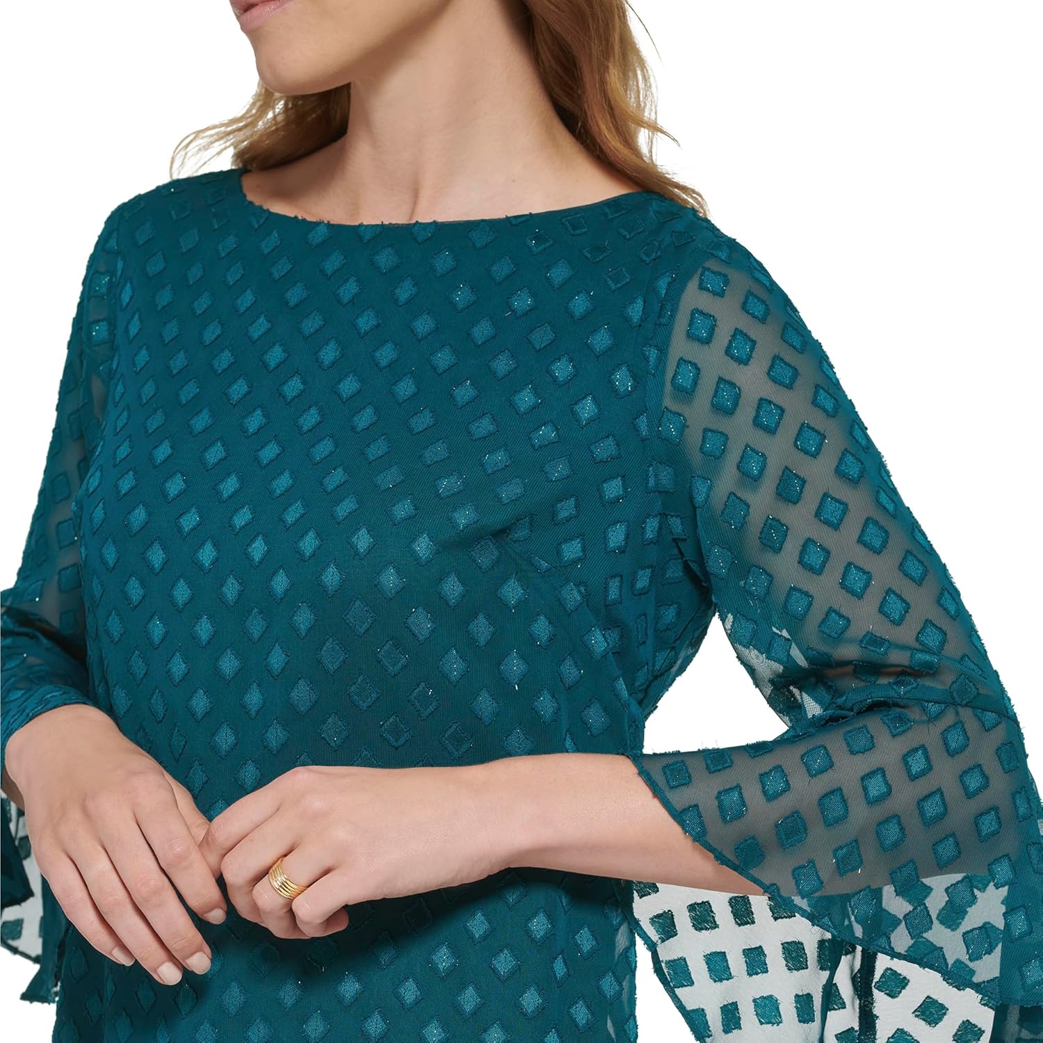 Jessica Howard Womens 3/4 Sleeve Boat Neck Textured Chiffon Shift Mini Dress - Image 4