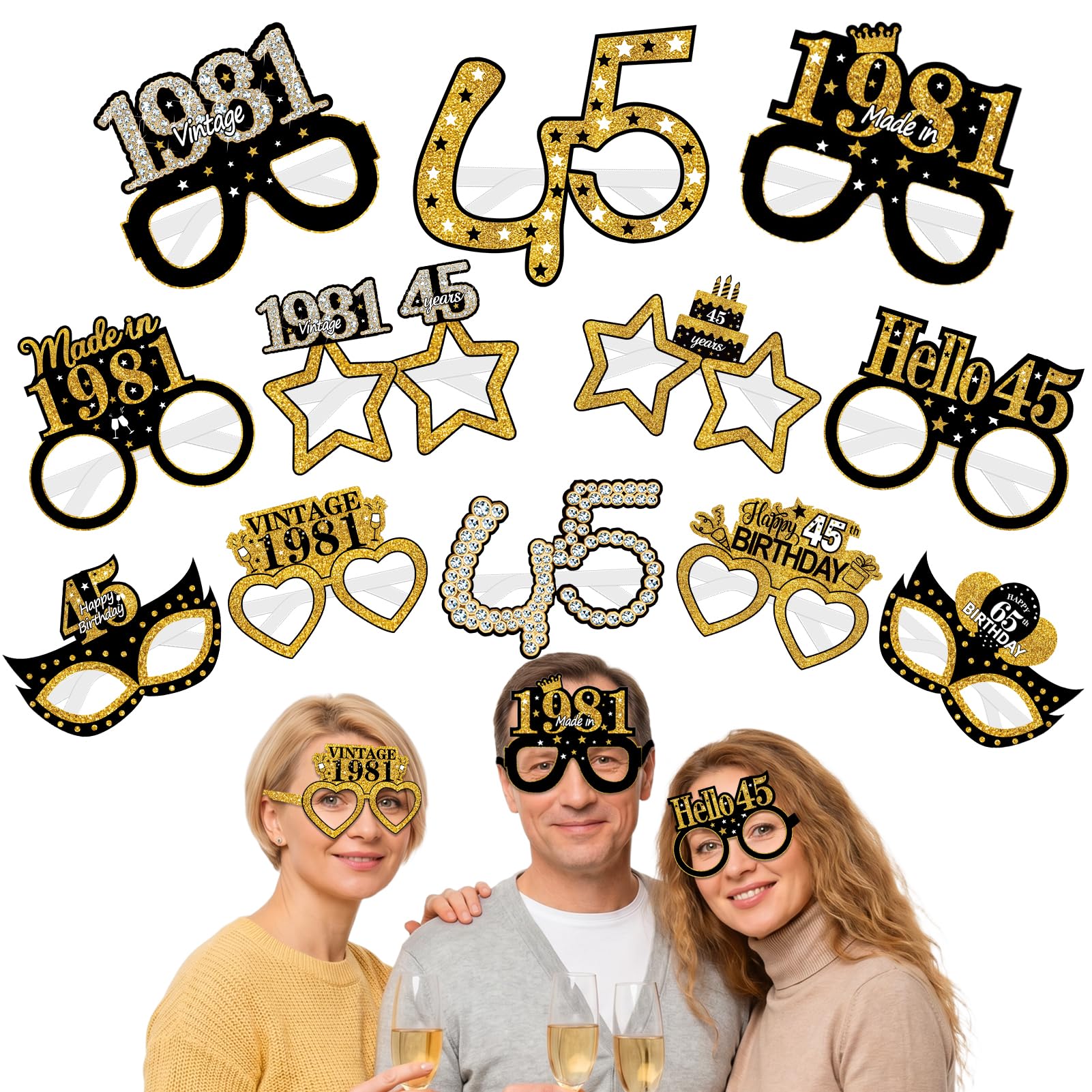 Turypaty 1981 45th Birthday Paper Glasses Photo Props Decorations Supplies