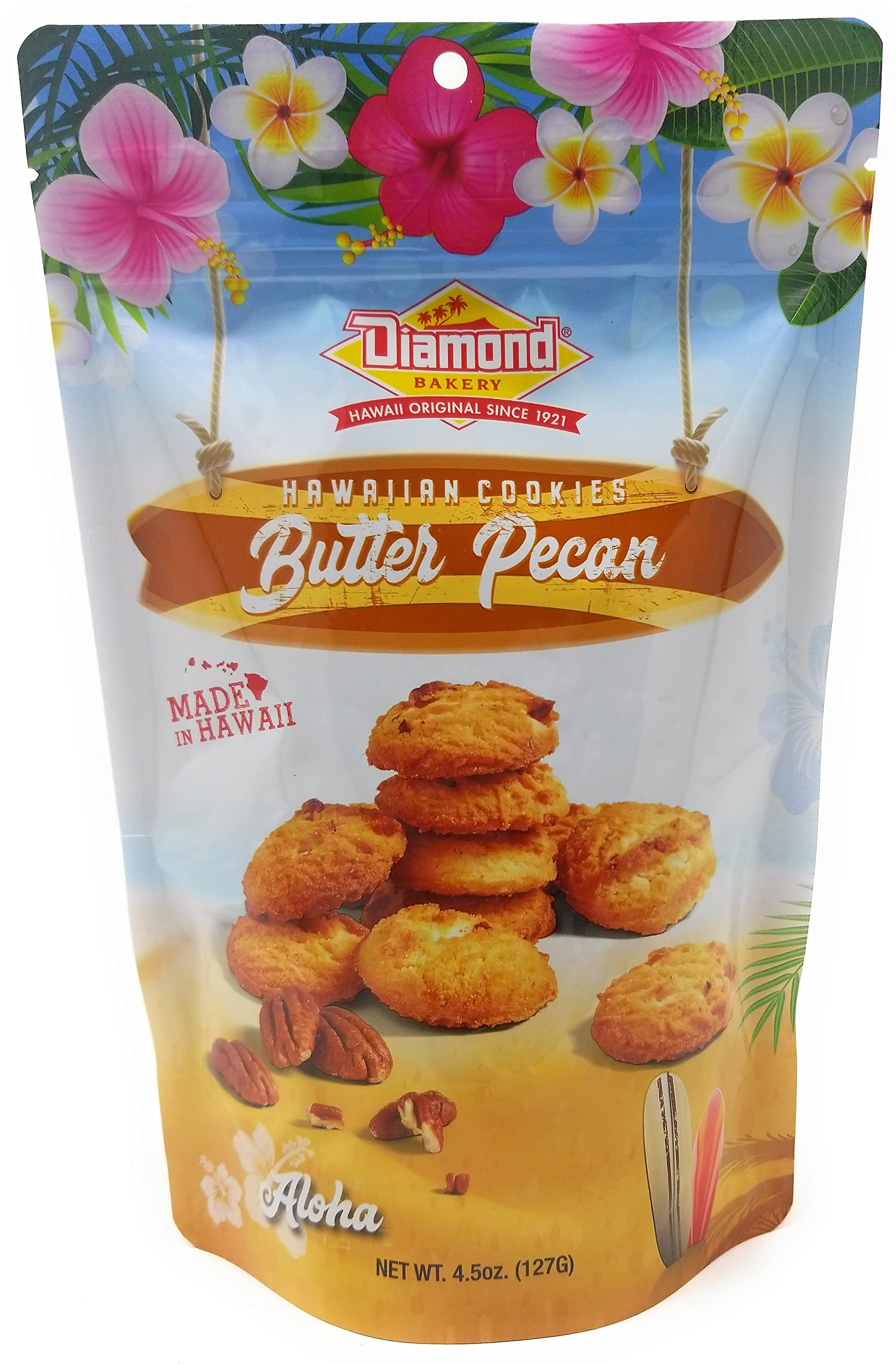 Diamond BakeryHawaiian Butter Pecan Cookies - Irresistibly Delicious 4.5oz Resealable Pouch, Made with Aloha in Hawaii