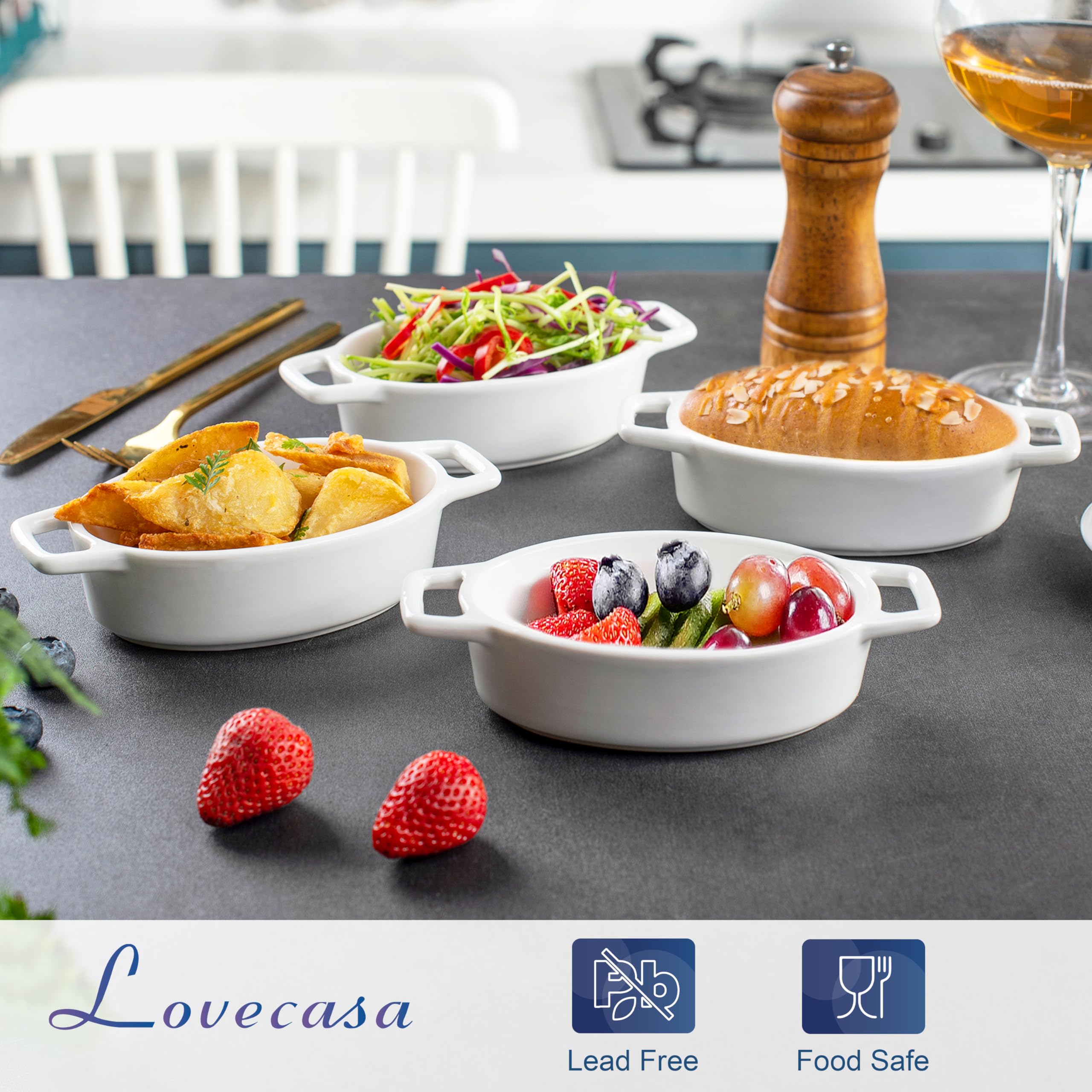 LOVECASA, Ramequin Dish - Stampo per soffio, set di pasticceria in porcellana, 4 pezzi, per bruciata, quiché, torta, pasta-16 cm, ovale