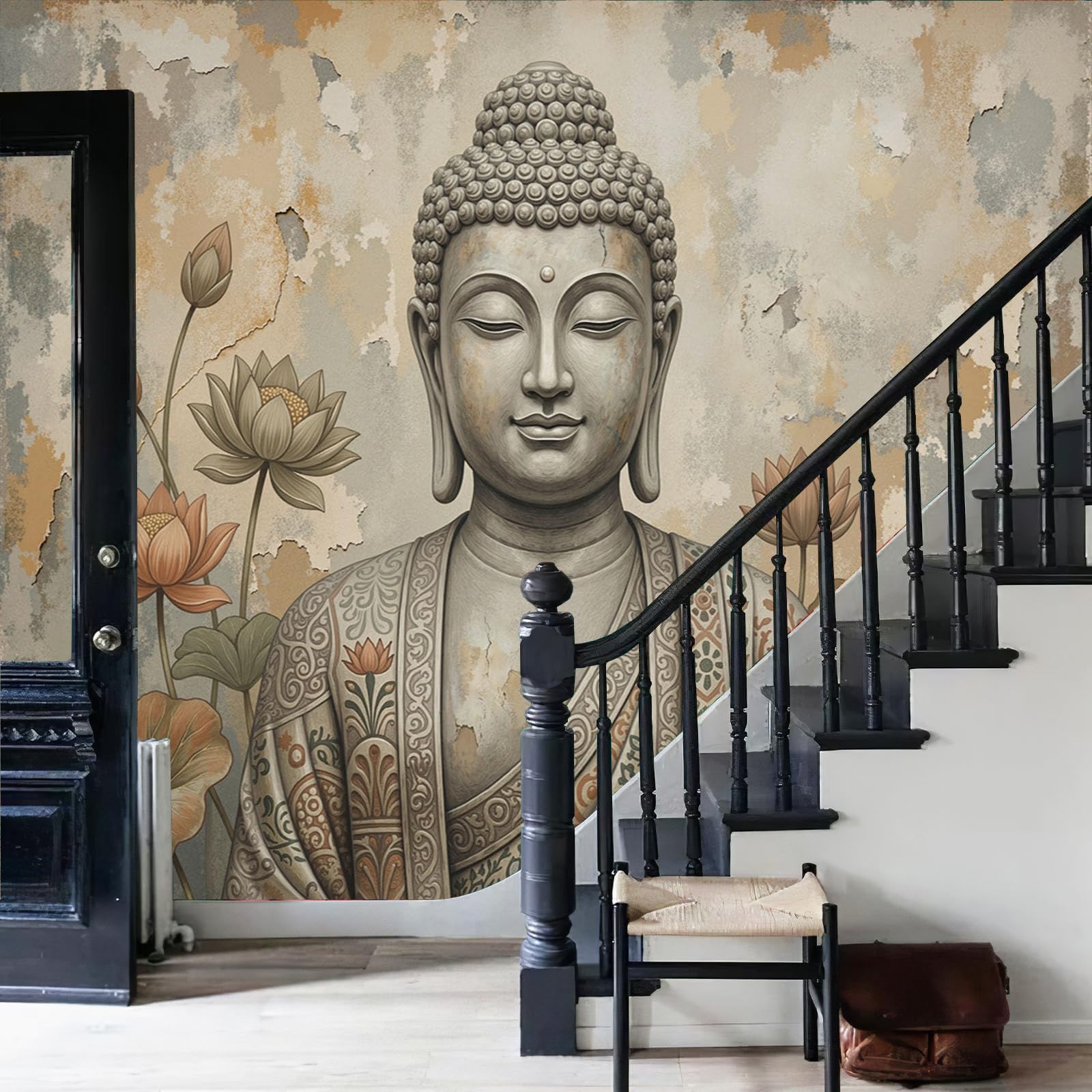 Papier peint panoramique bouddha pour transformer un mur blanc triste
