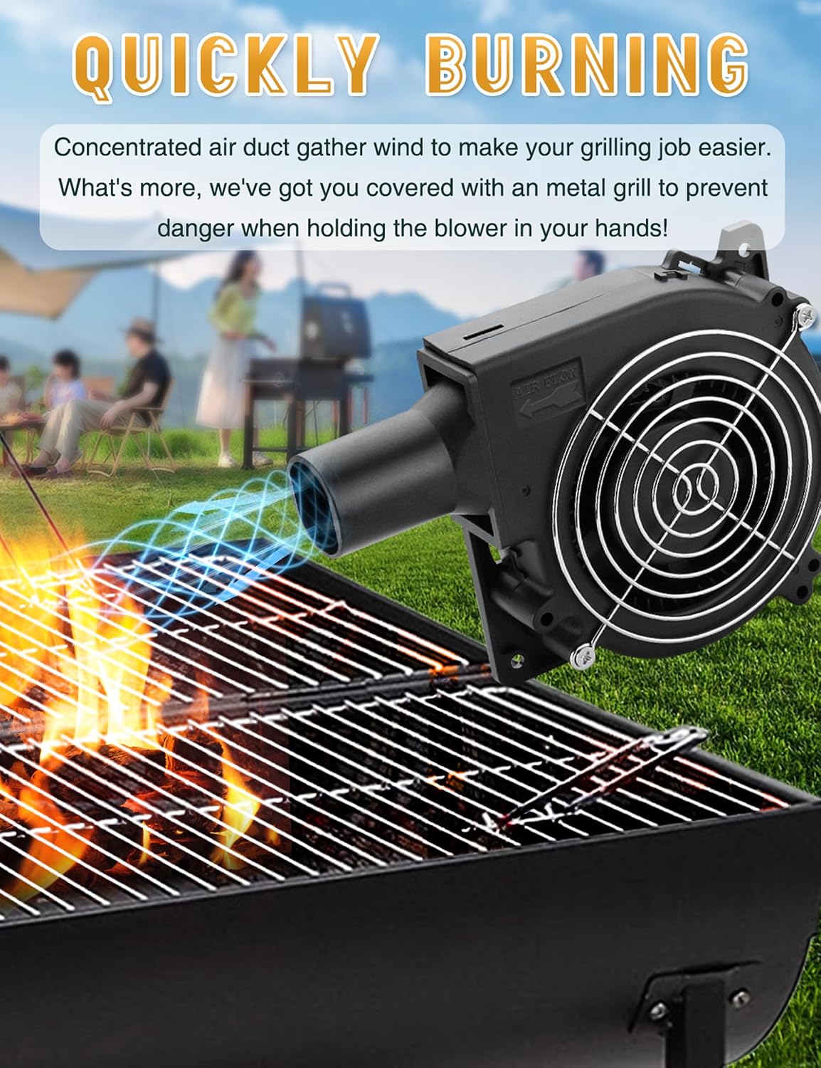 120mm BBQ 12V Blower Fan with 110v-240v AC Plug Variable Speed Controller, Squirrel cage blower fan for Wood Stove, Outdoor Camping Charcoal Starter, Drum Smokers, Replacement Inflatables