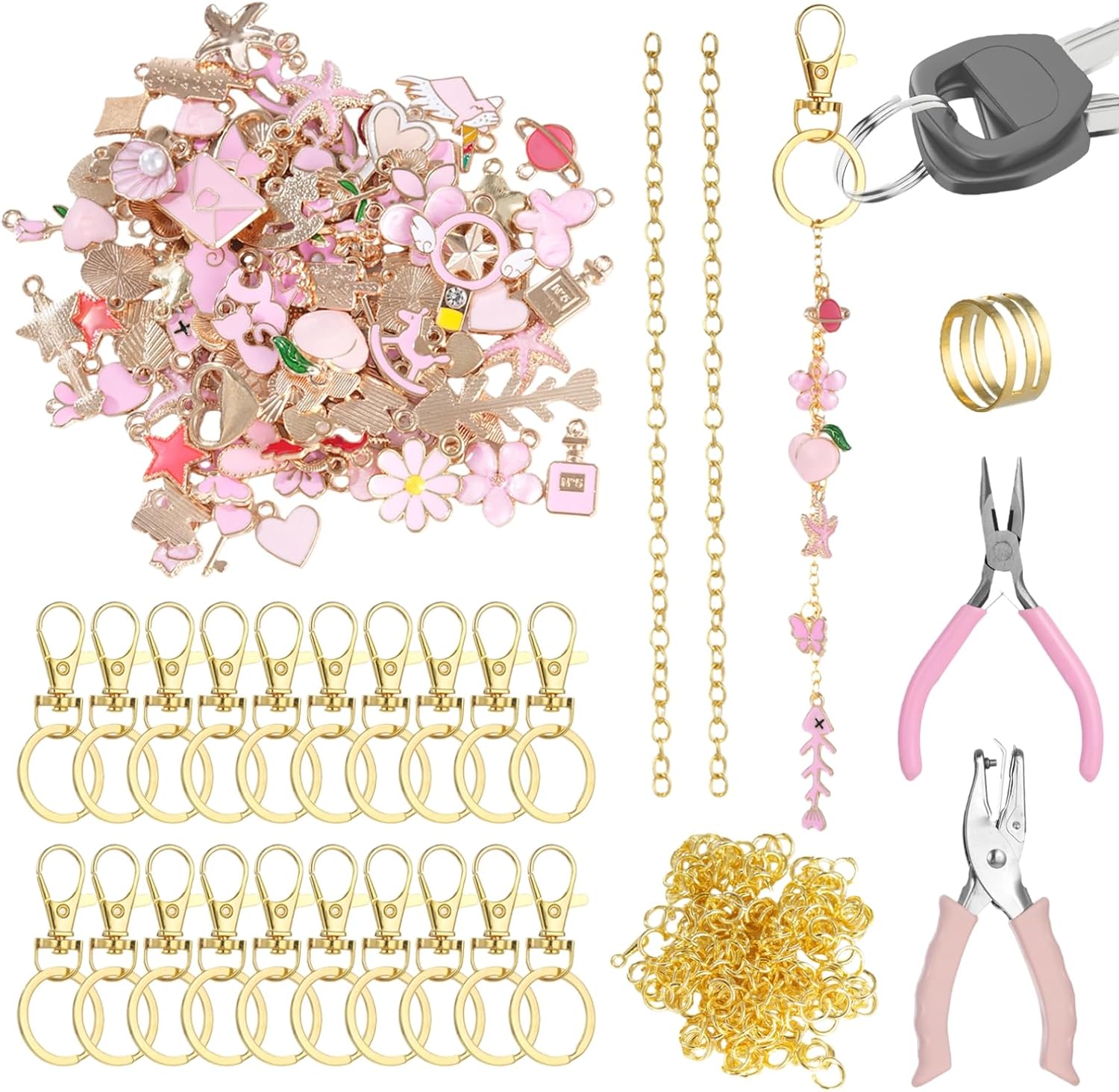 DORMIYA 325PCS DIY Lip Gloss Charms Keychain Kit with Random Pendants, Pliers, Jump Rings, 8.2 ft Chains, Hole Punch, DIY Charms Lip Gloss Keychain Supplies for Jewelry Making, DIY Crafts