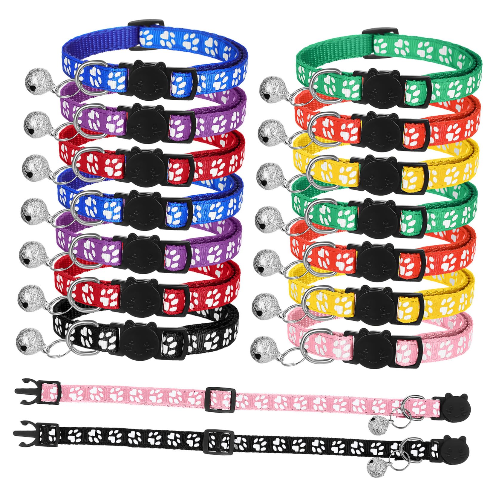 Collares para gatos ajustables SOIMISS con cascabel y reflectante pack de 16 piezas