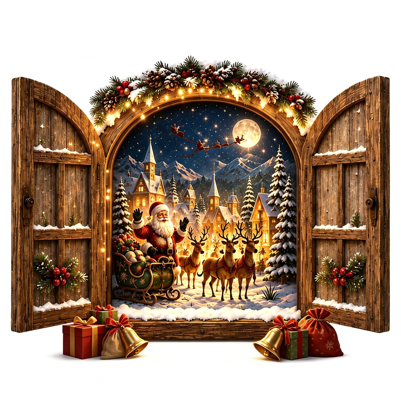 Santa's Secret Window Light, 3D Lighted North Pole Christmas Wall Decor, for Living Room, Bedroom & Fireplace Christmas Decor (1pcs)