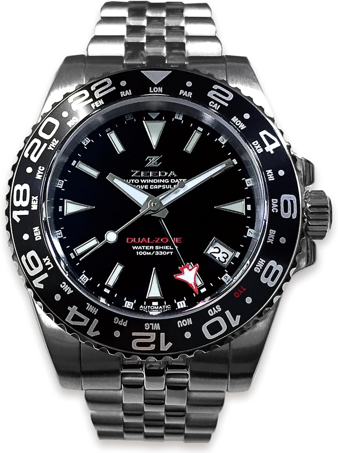 ZEEDA 腕時計 メンズ レディース 自動巻き 機械式 GMT 40mm ベゼル付き 24時間表示 DUAL-