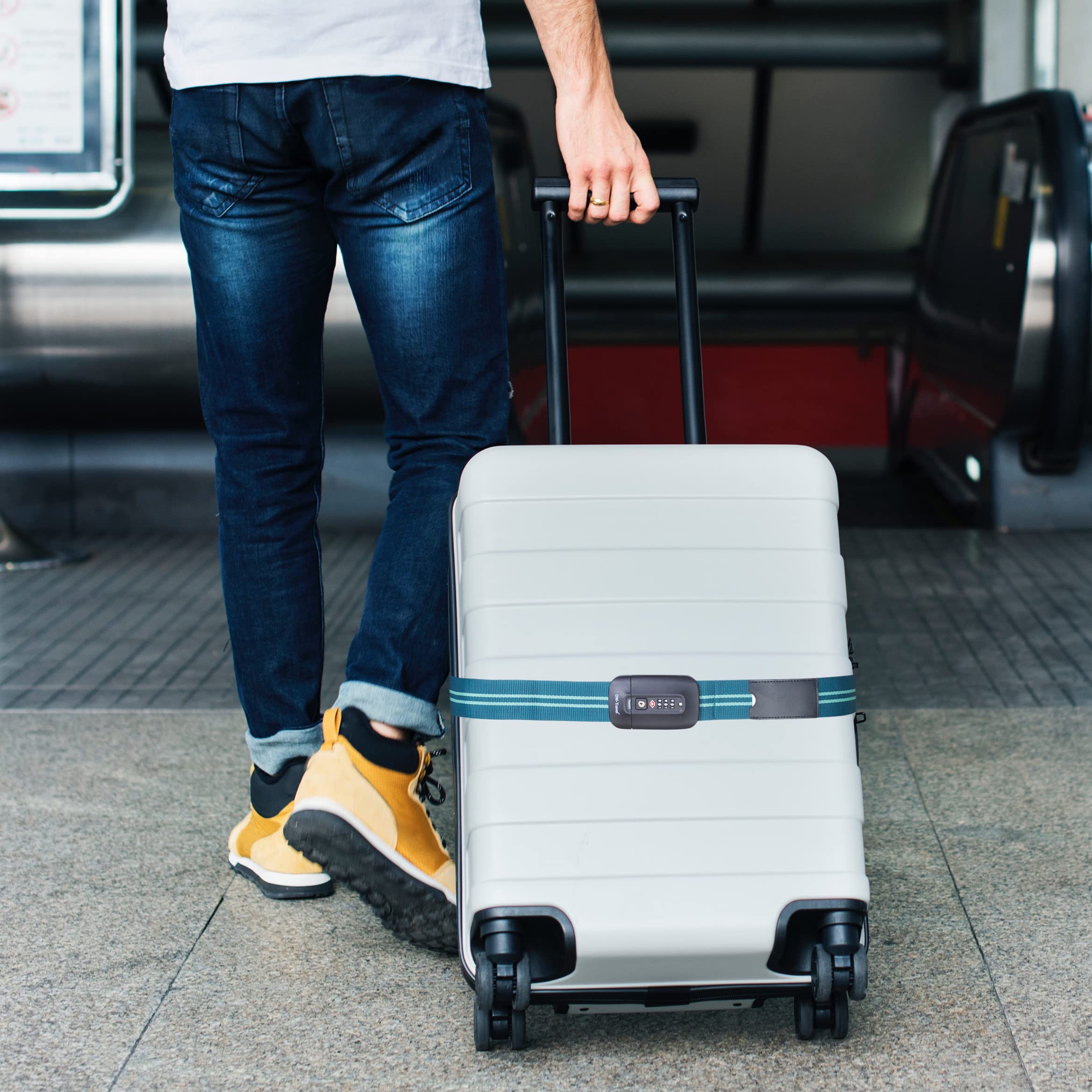 OW-Travel Spersonalizowane paski bagażowe z zamkami do walizek(Niebieski/Zielony) Łatwe do zauważenia paski walizkowe TSA etykietami bagażowymi.Pasek podróżny blokadą.Zamykane zamki do walizki