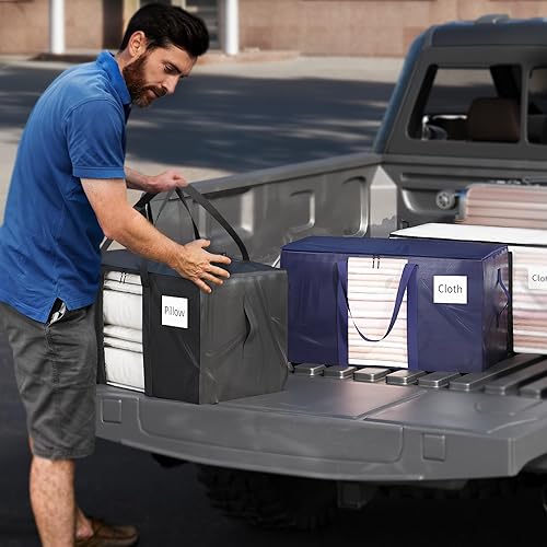 Miniatura 3 de JOISCOPE Paquete de 6 bolsas de mudanza de 100 litros, bolsas de almacenamiento grandes de carga de 66 libras con asas y cremalleras fuertes,