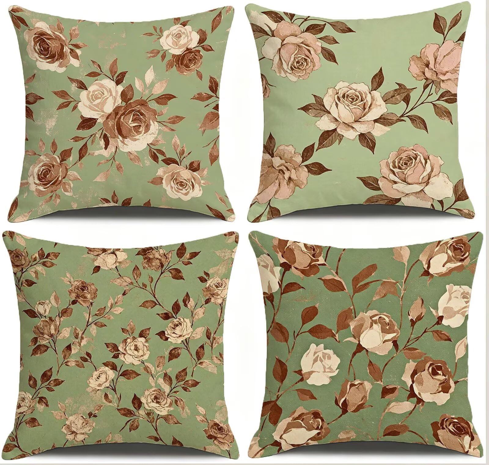 Verde Federe Cuscini Divano 50x50cm, Cuscini da Esterno Set de 4, Cod-167 | Lin Copricuscini Decorativi Letto Arredo, per Letto, Soggiorno, Giardino, Esterno, Casa Decorazione Set di 4 Fiore
