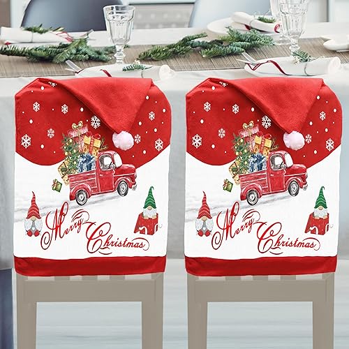 Juego de 2 fundas para sillas de Navidad, fundas para sillas de Navidad, fundas para sillas de Papá Noel, decoraciones navideñas para sillas de