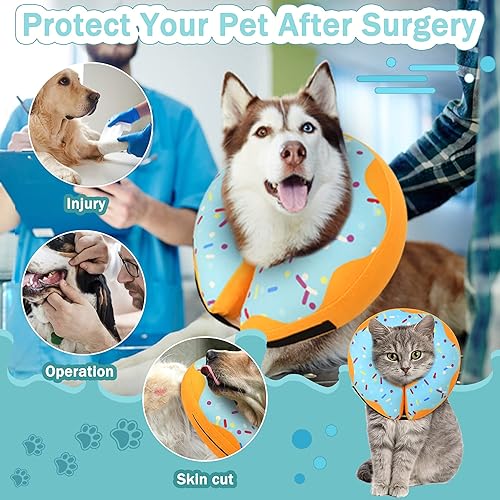 Miniatura 8 de Collar inflable de cono para perros grandes, medianos y pequeños, collar de cono de recuperación suave y ajustable para perros y gatos, cuello de