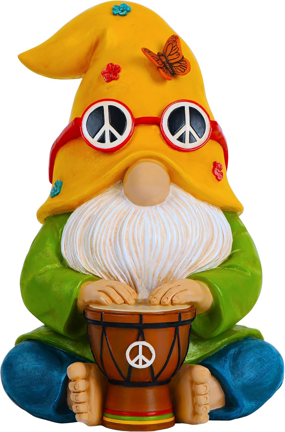 Mood Lab Garden Gnome - Hippie Drummer Gnome Figurine - 9.1 Inch Tall Funny Lawn Statue - for Outdoor or House Decor