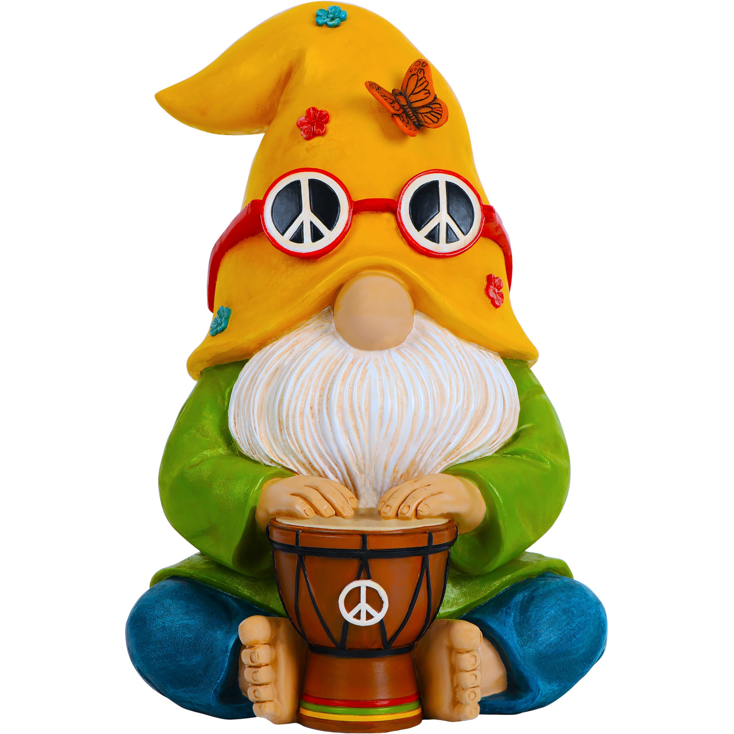 Mood Lab Ogród krasnal - hipisowski perkusista krasnal figurka - 20 cm wysokości zabawna statuetka trawnika - do dekoracji na zewnątrz lub domu