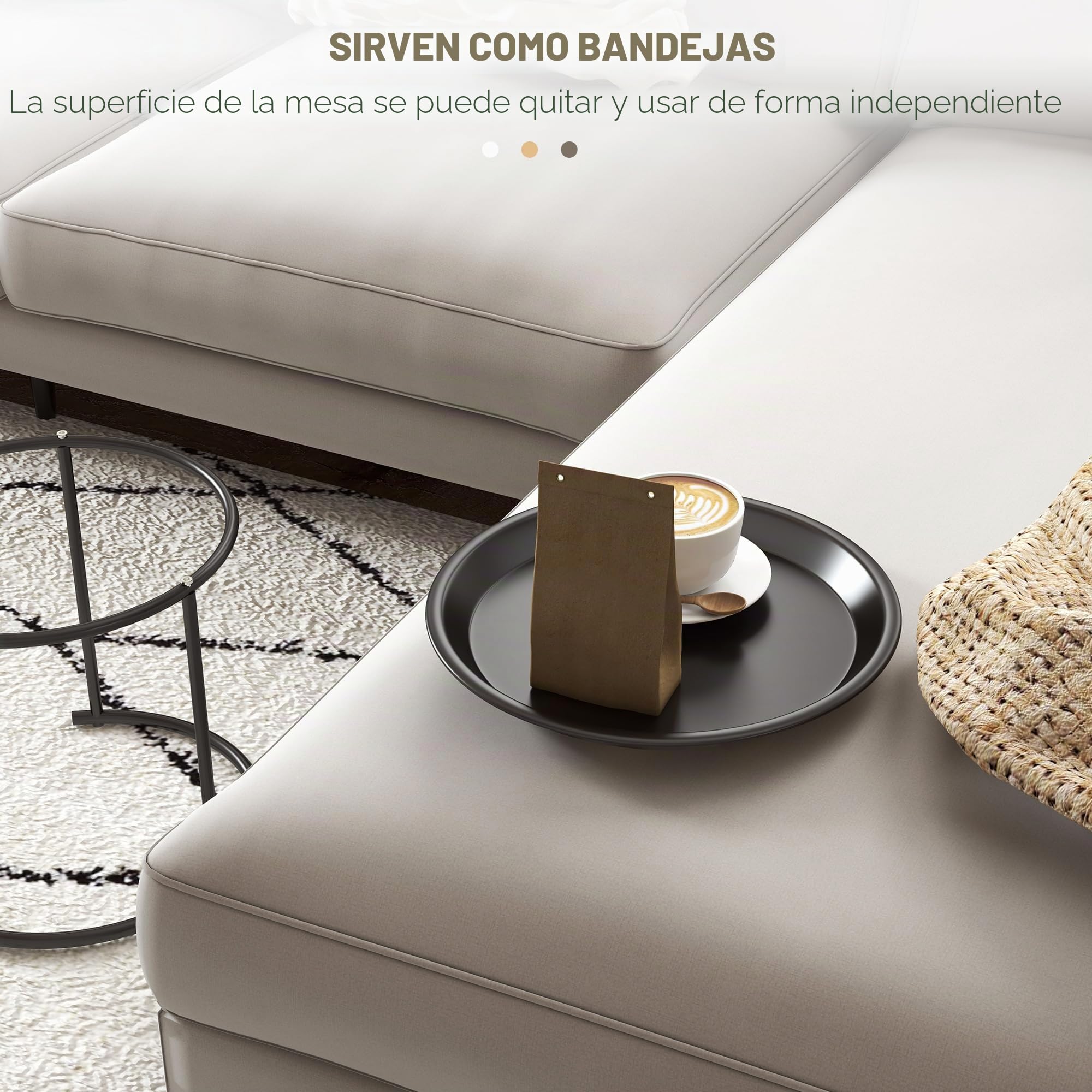 HOMCOM Juego de 2 mesas Nido con Marco de Acero para salón, Negro | Mesa auxiliar, bandeja extraíble para mesa, para dormitorio