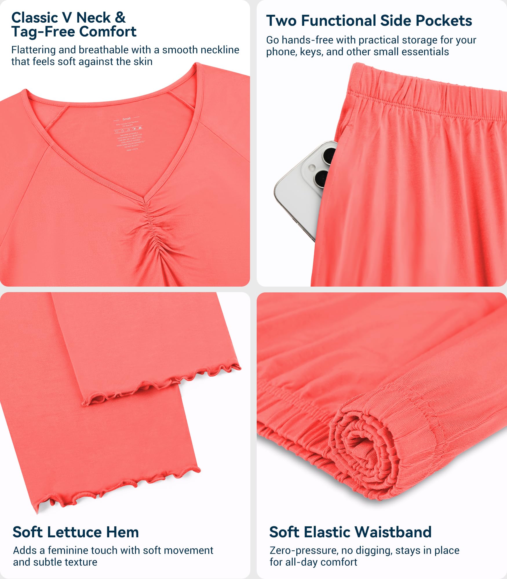 WiWi Pigiama da donna in bambù, comodo, elasticizzato, a maniche corte, con pantaloni, S-2X
