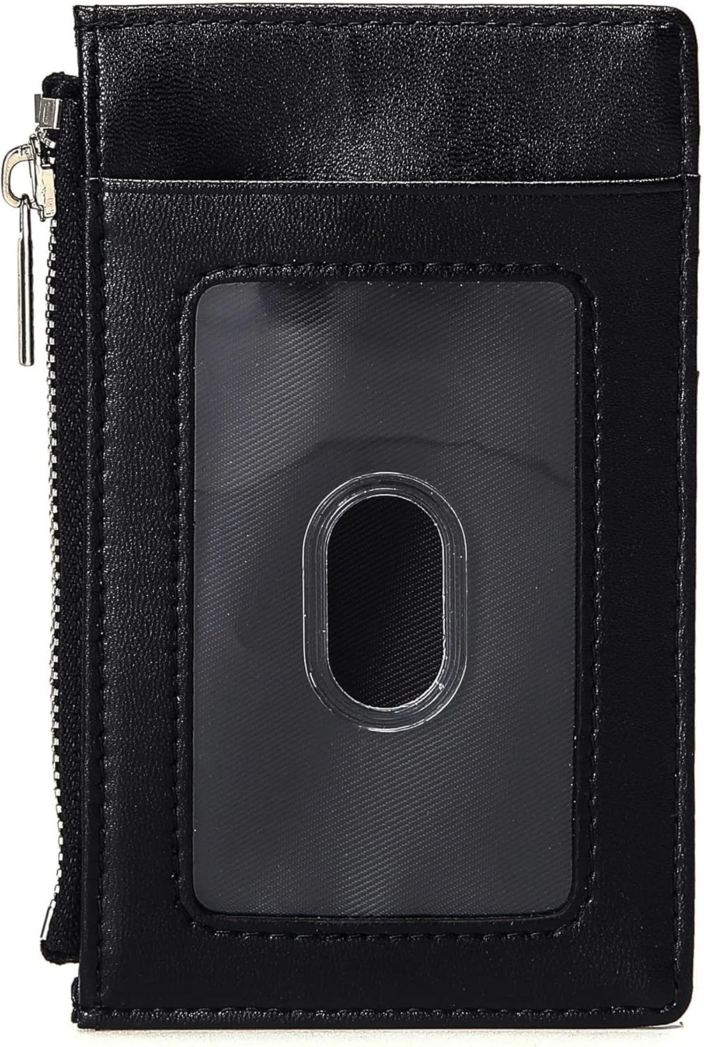 DOSHI - Vegan Card Holder for Women - Ultra Durable Vegan Leather Card holder With RFID Protection - Women's Luxury Card Case with Id Sleeve and Zipper Pocket - Medium Vegan Slim Card Holder - Black